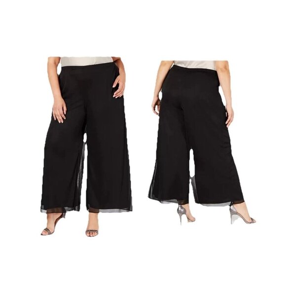 MSK Palazzo Pants Plus Size 3X Sheer Mesh Wide Leg Flowy Black Lined Elastic New - Picture 1 of 6